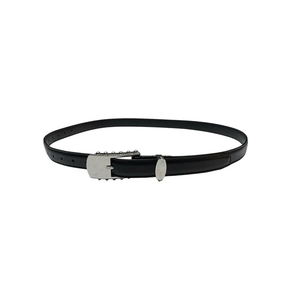 Altuzarra Black Leather Studded Buckle Belt Made Italy Silver Hardware Designer